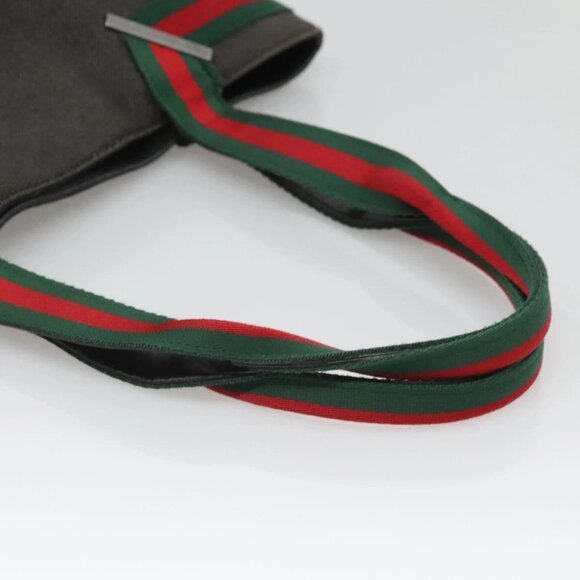 GUCCI Web Sherry Line Tote Bag Canvas Red Gray Green 73983 Auth BA2478 - Picture 8 of 16